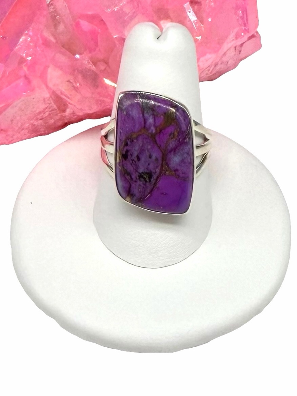 Kingman Purple Copper Turquoise Ring Size 8 Solid 925 Sterling Silver